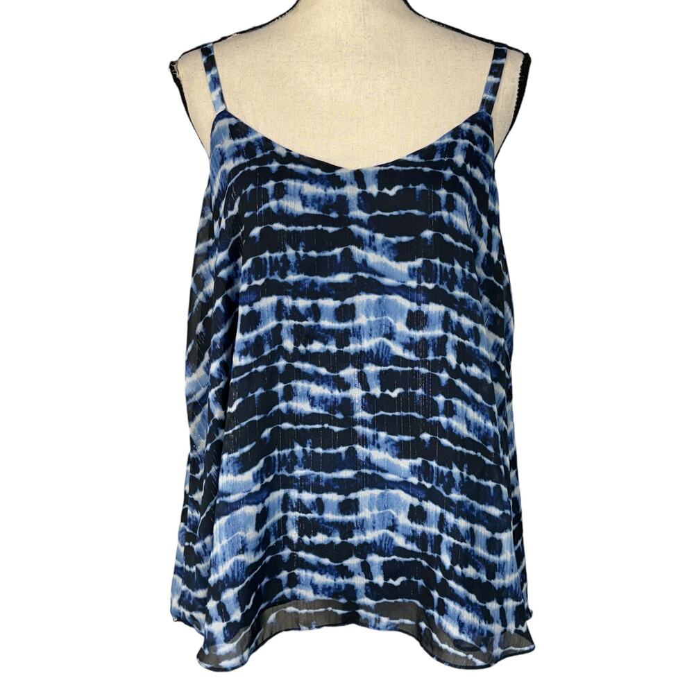 Torrid SZ 00 (Medium) Top Abstract Lined Spaghetti Straps V-Neck Flowy Blue